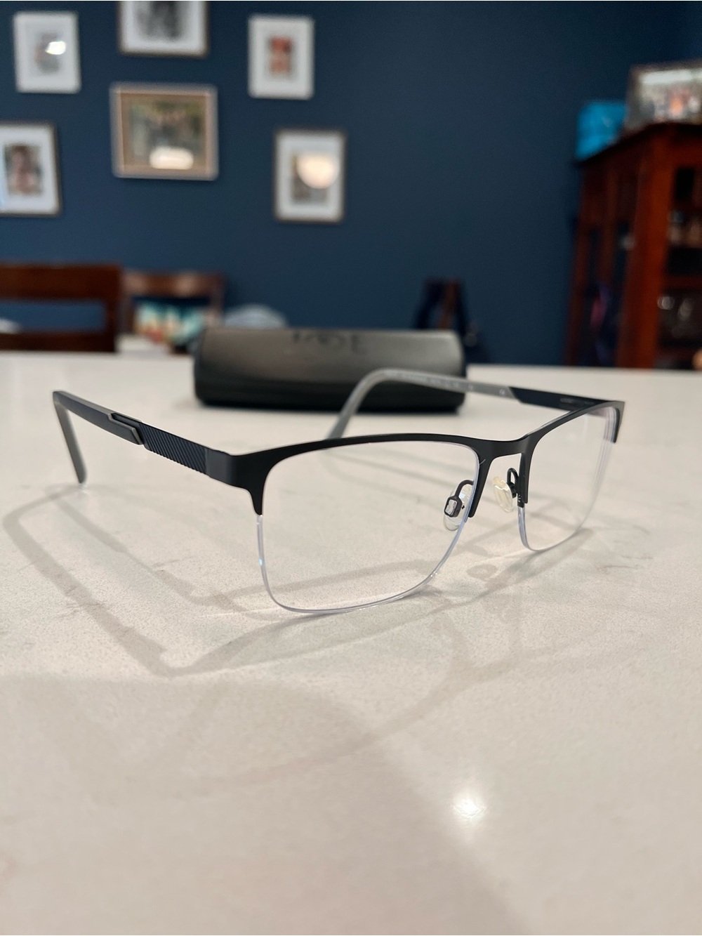 Sleek Semi-Rimless Metal Eyeglasses in Black and Silver